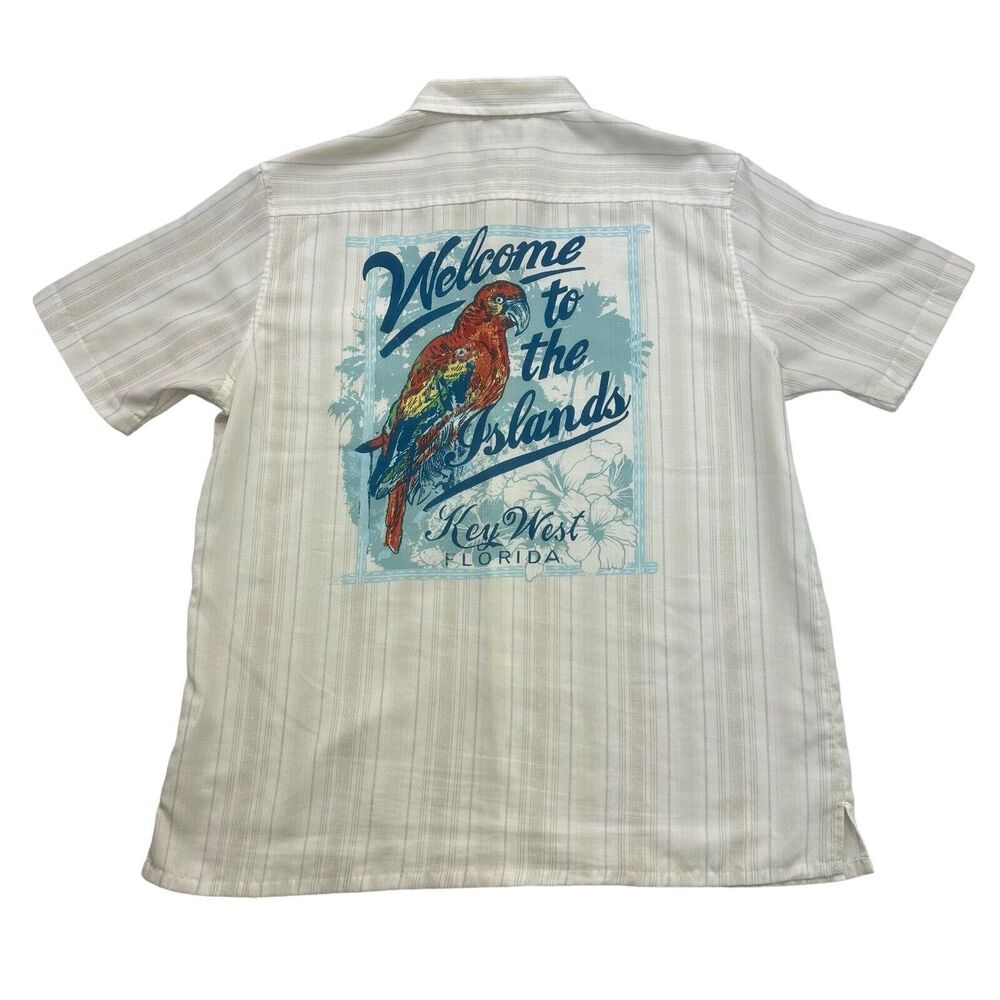 Croft & Barrow Hawaiian Shirt Mens Large L Parrot Welcome Islands Key West FL